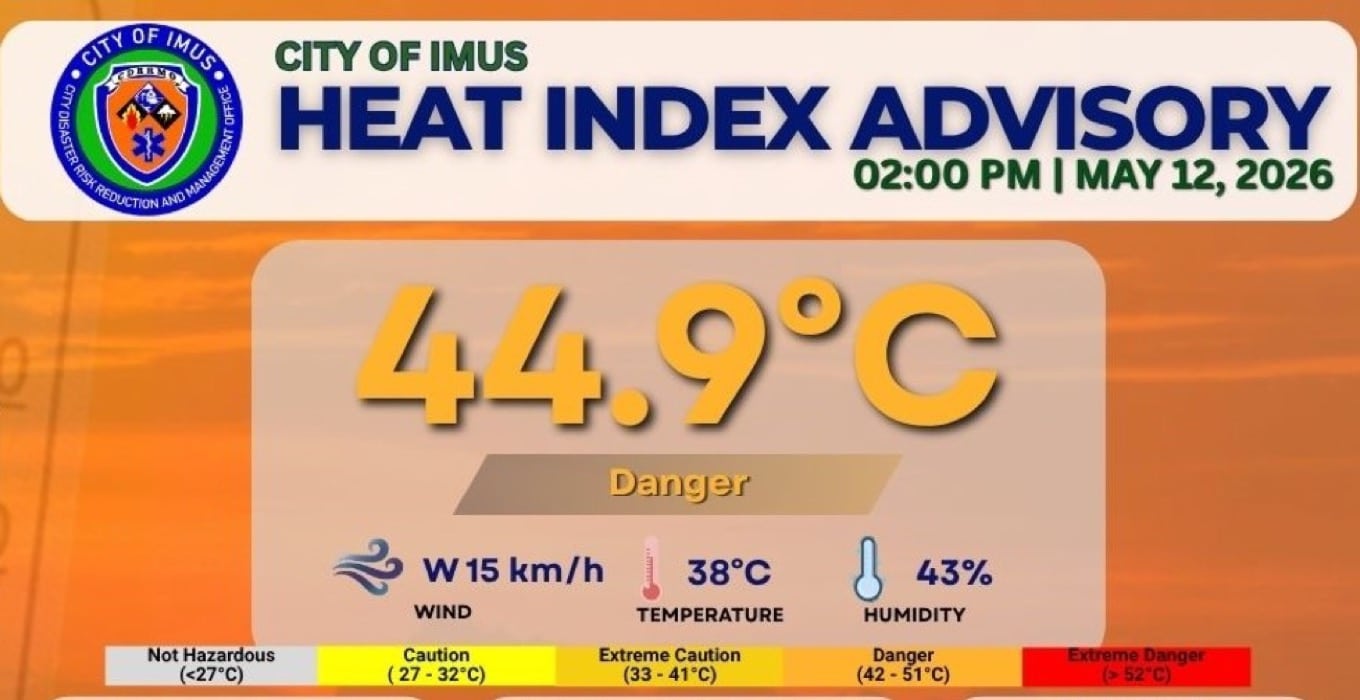 Imus City heat index hits dangerous 44.9°C