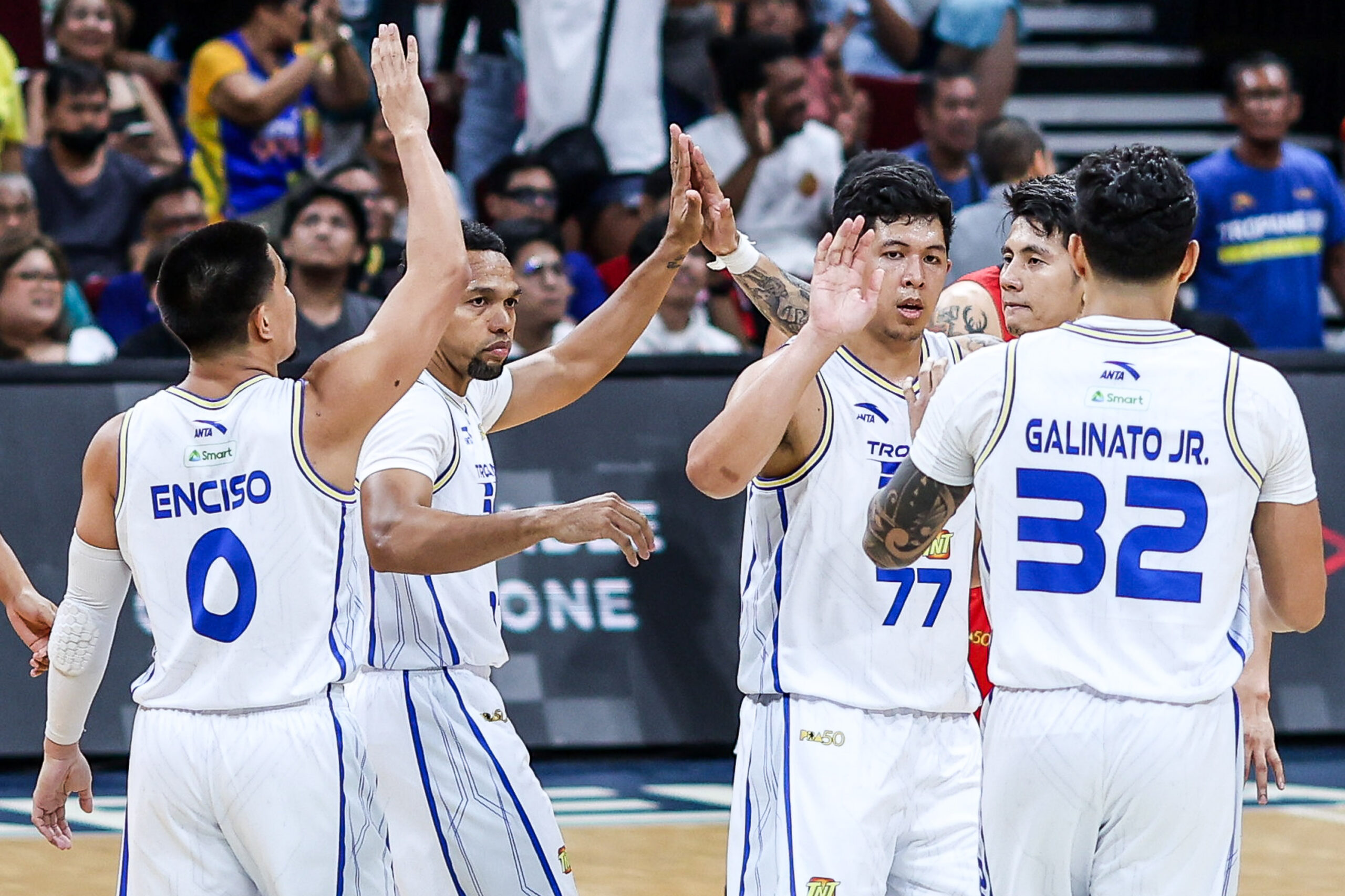 TNT Tropang 5G during a game vs Barangay Ginebra Gin Kings in the 2026 PBA Commissioner's Cup.