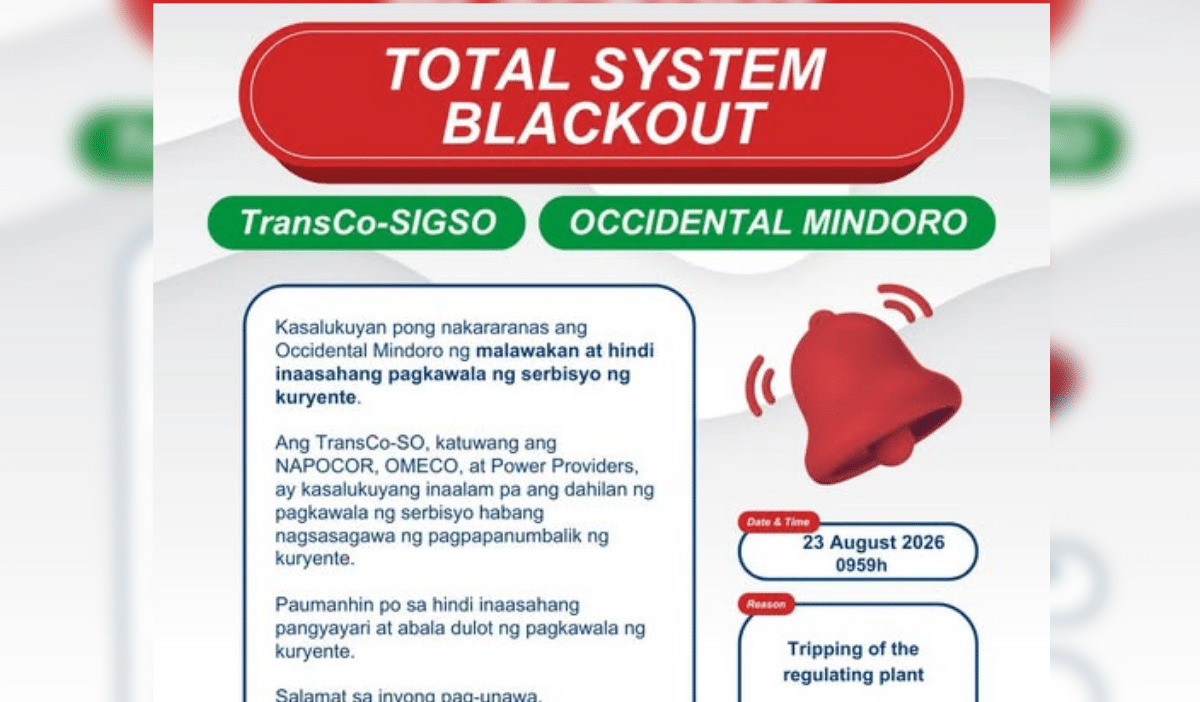 Mainland Occidental Mindoro hit by unscheduled total blackout