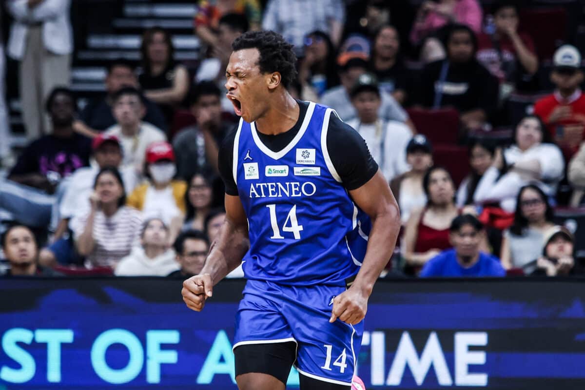 Ateneo's Divine Adili reacts during a game against UE in the UAAP Season 88 men's basketball tournament.