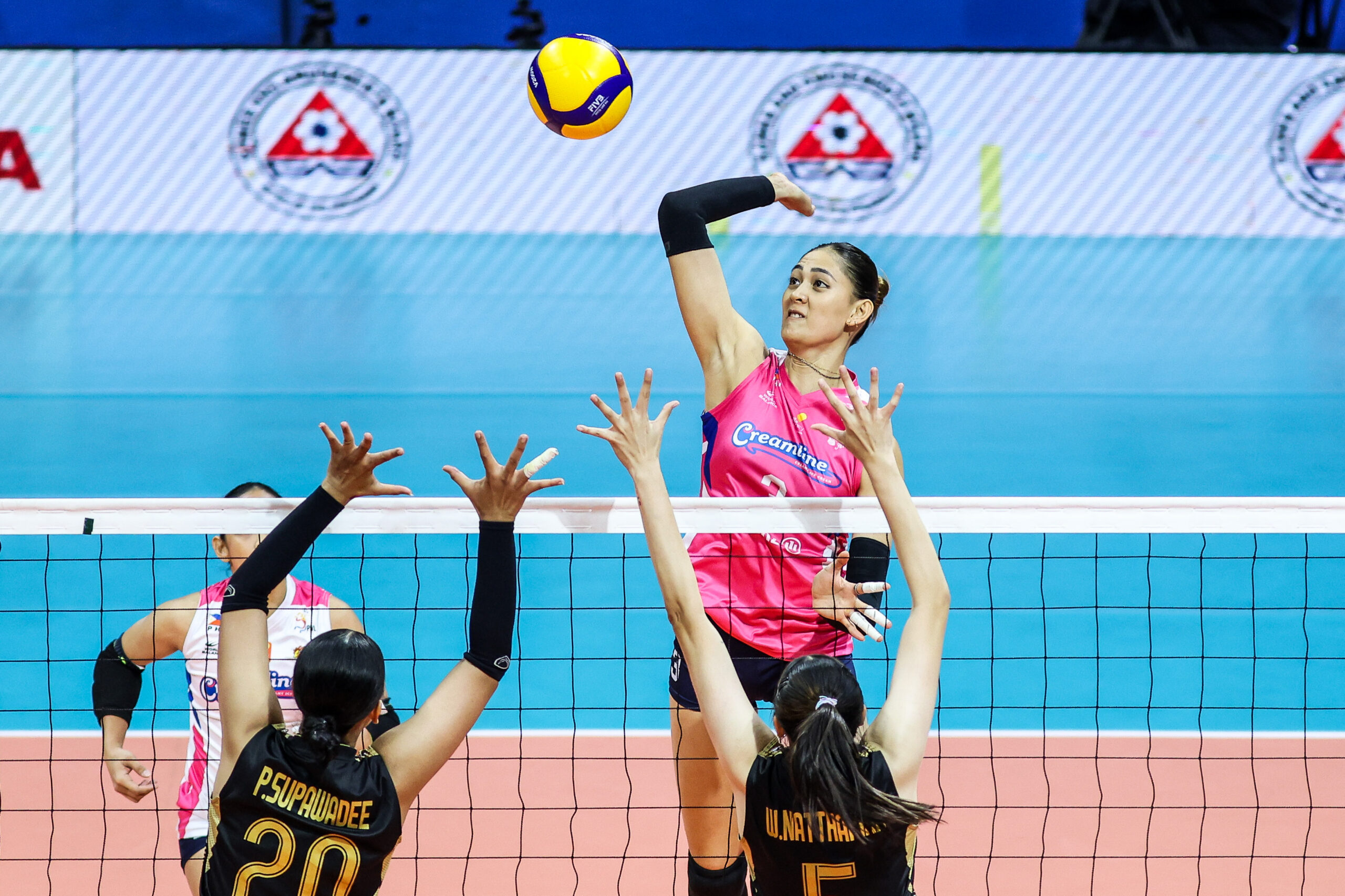 Creamline Cool Smashers' Jaja Santiago Minowa during a game vs Thailand's EST Cola in the 2026 PVL Invitational Conference. 