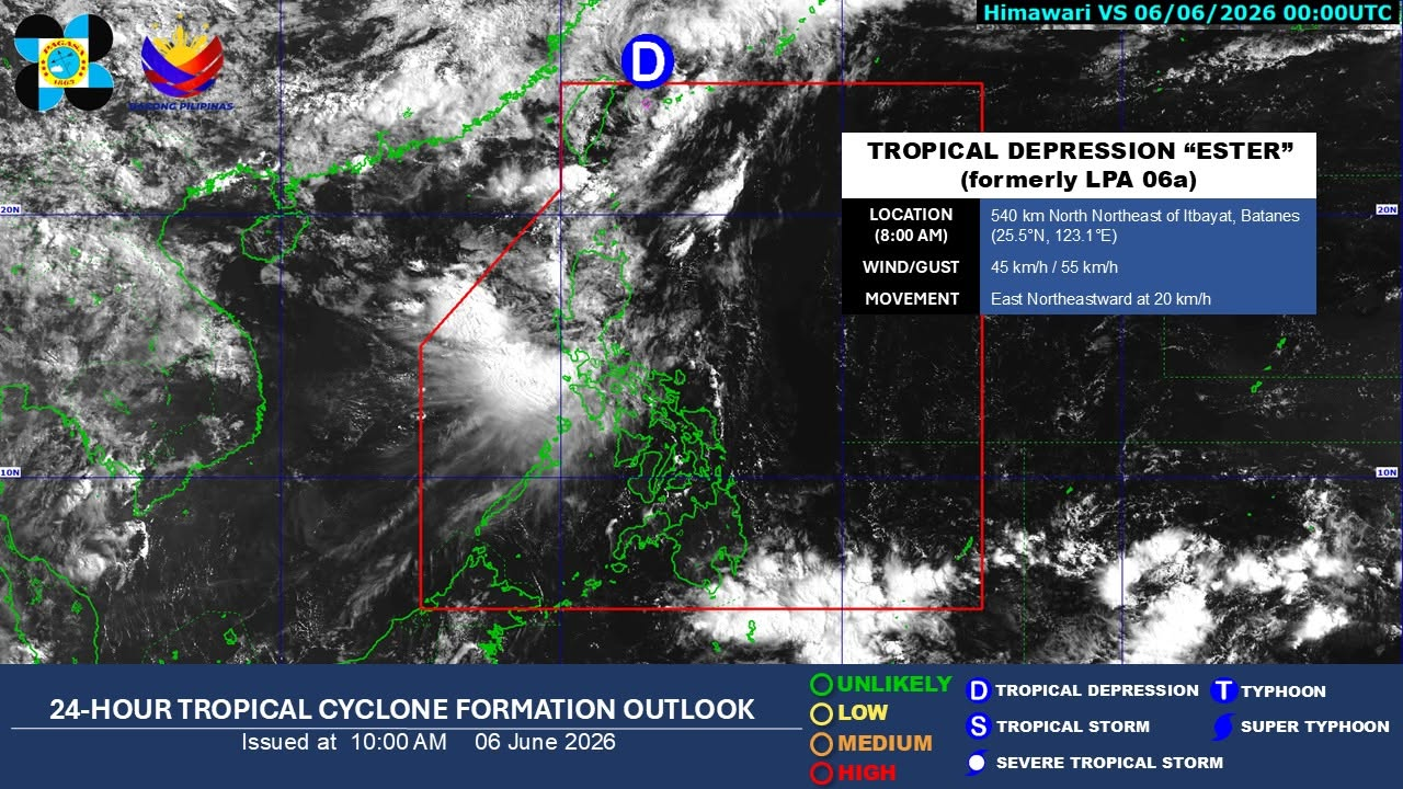Tropical Depression Ester exits PAR Saturday morning