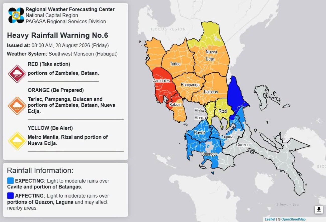 Red rainfall warning up in Zambales, Bataan on Friday morning — Pagasa