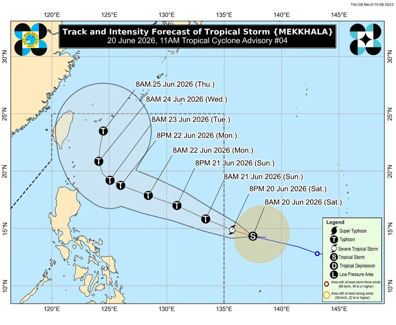 Tropical storm outside PAR slightly intensifies on Saturday morning