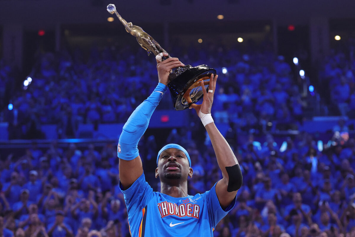Shai Gilgeous-Alexander MVP award before NBA Playoffs West Finals Game 1 Thunder vs Spurs