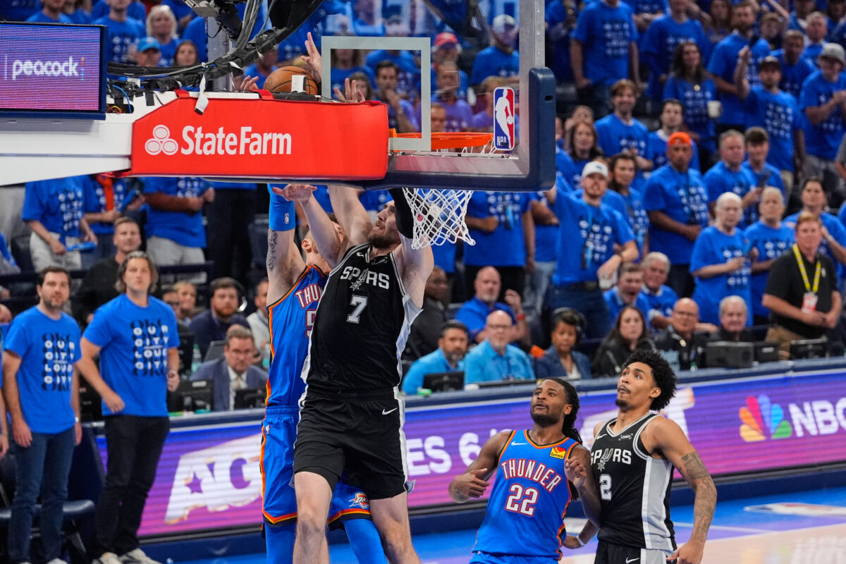 Luke Kornet block Isaiah Hartenstein Game 7 Spurs vs Thunder NBA playoffs