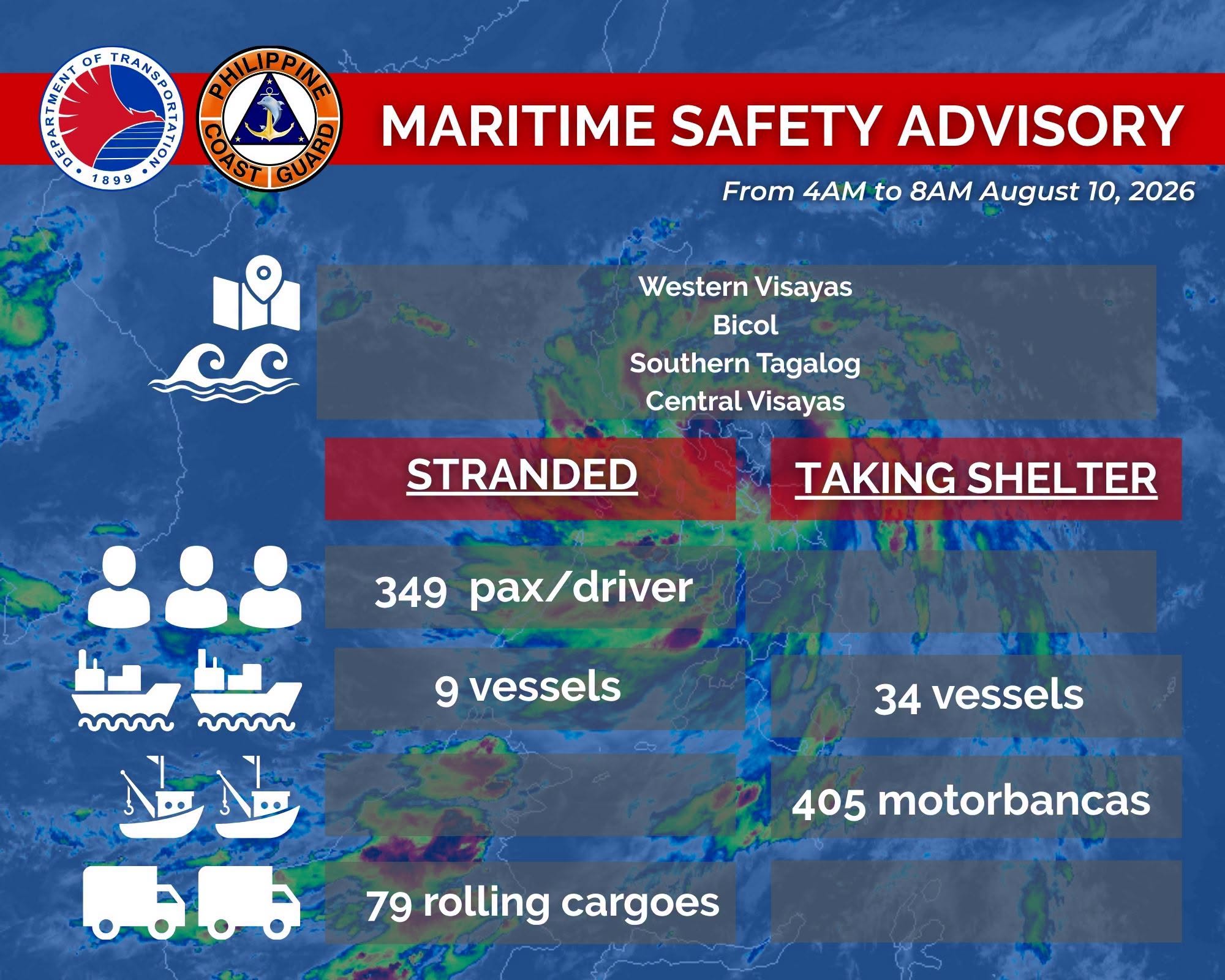 Over 300 people stranded in ports across 4 regions due to bad weather