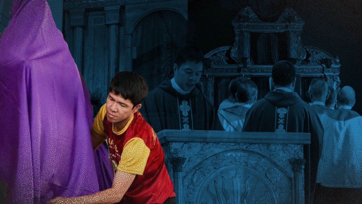 Why purple cloth covers crosses and saints during Passiontide