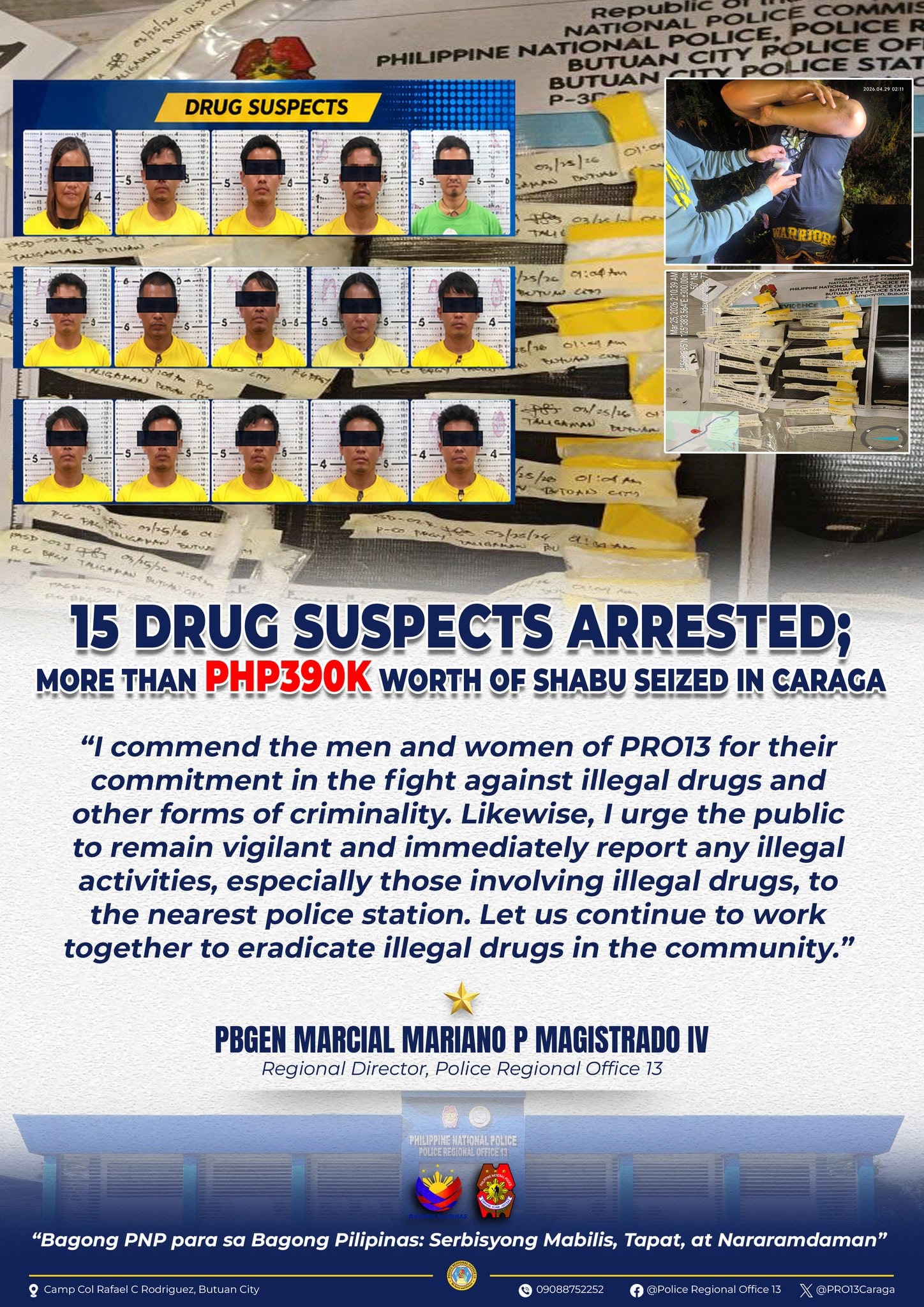 15 drug suspects nabbed; over P392,000 worth of shabu seized in Caraga