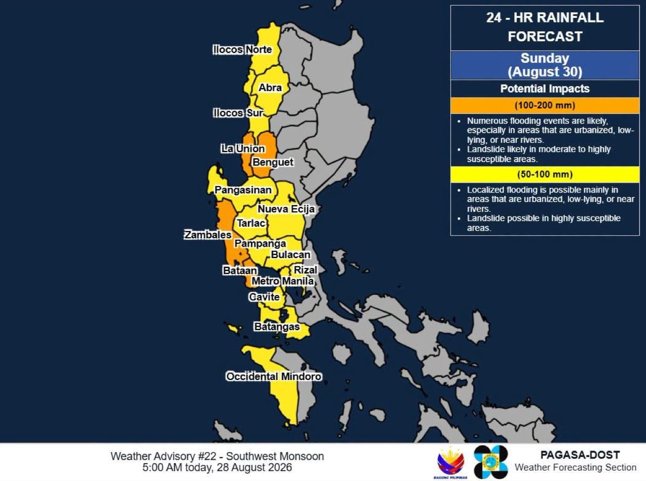 Heavy rains to persist in parts of Luzon until Sunday, Aug. 30