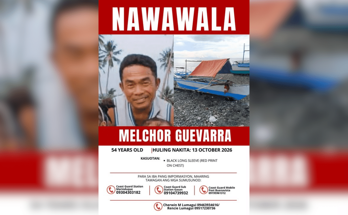 Search is on for missing fisherman in Marinduque