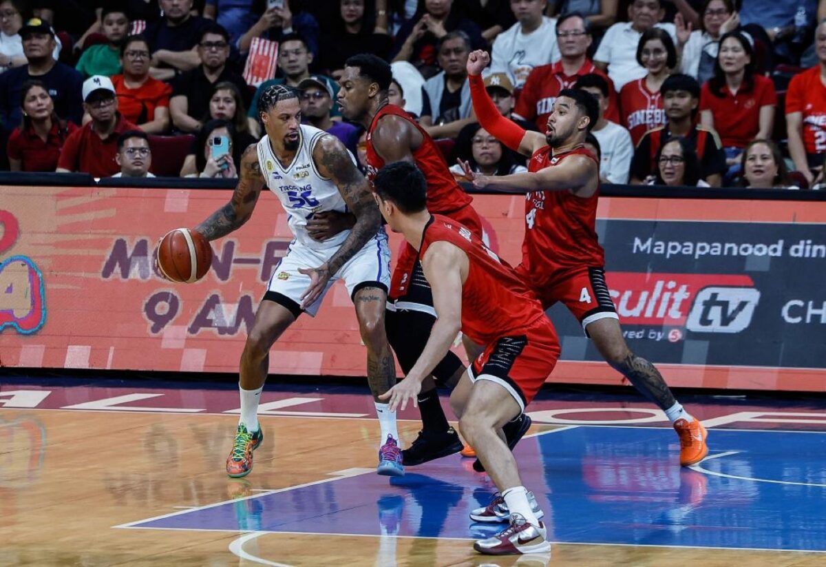 The Ginebra defense has given TNT import Chris McCullough (with ball) all sorts of problems in the Finals.