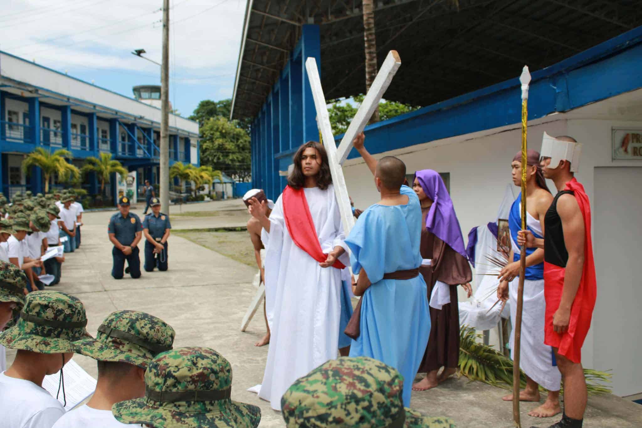 Eastern Visayas police recruits reenact Stations of the Cross