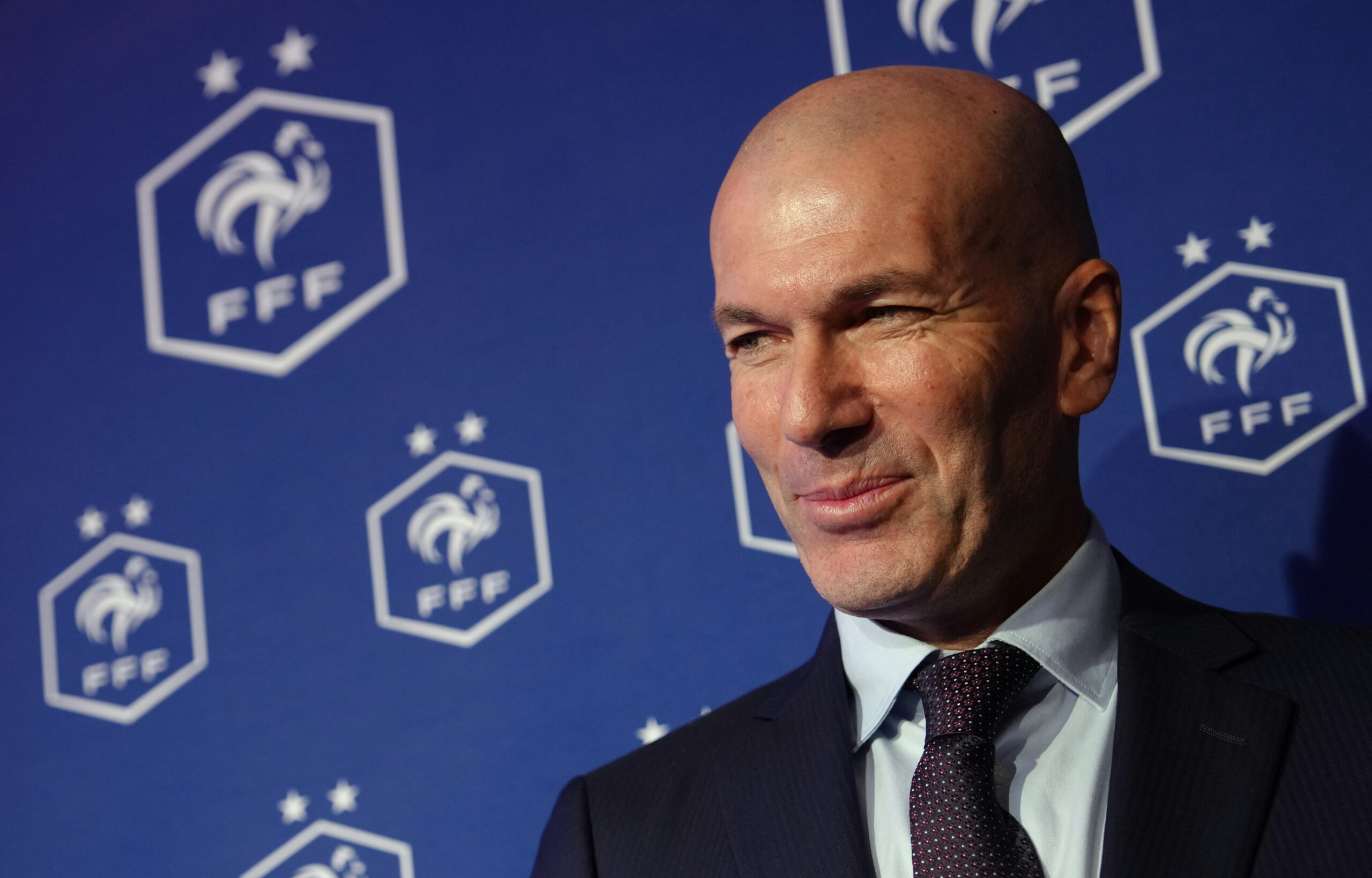 Zinedine Zidane, newly appointed coach of the France national soccer team, attends a media conference at the headquarters of French Football Federation headquarters in Paris, Tuesday, July 28, 2026