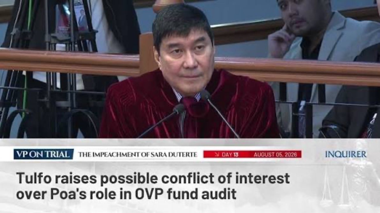 WATCH: Tulfo raises Poa conflict of interest issue in OVP fund audit