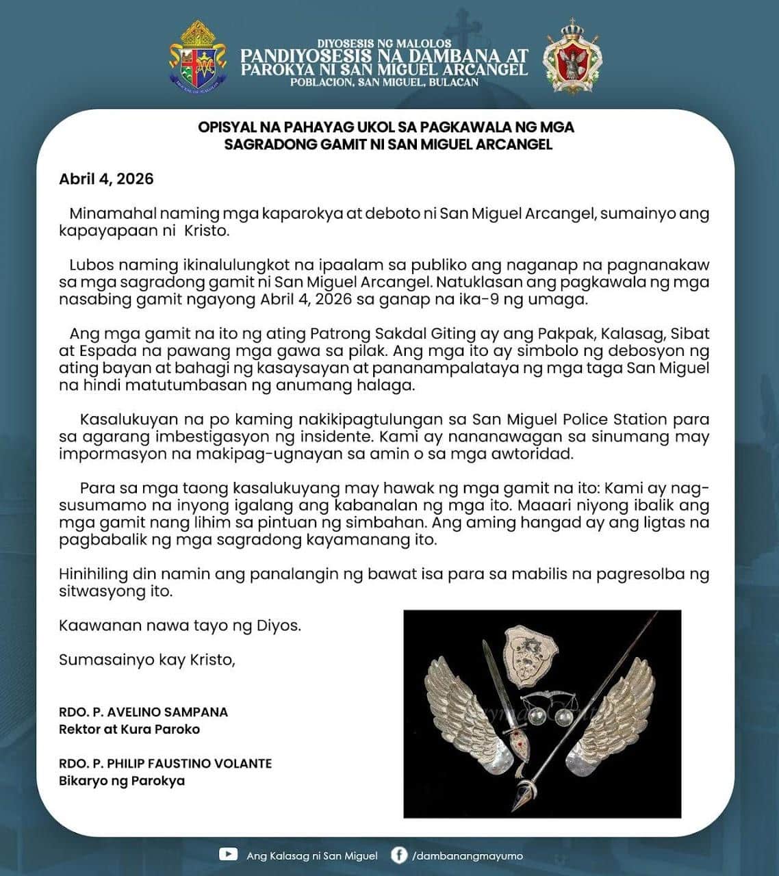 Relics of San Miguel Arcangel stolen from Bulacan church