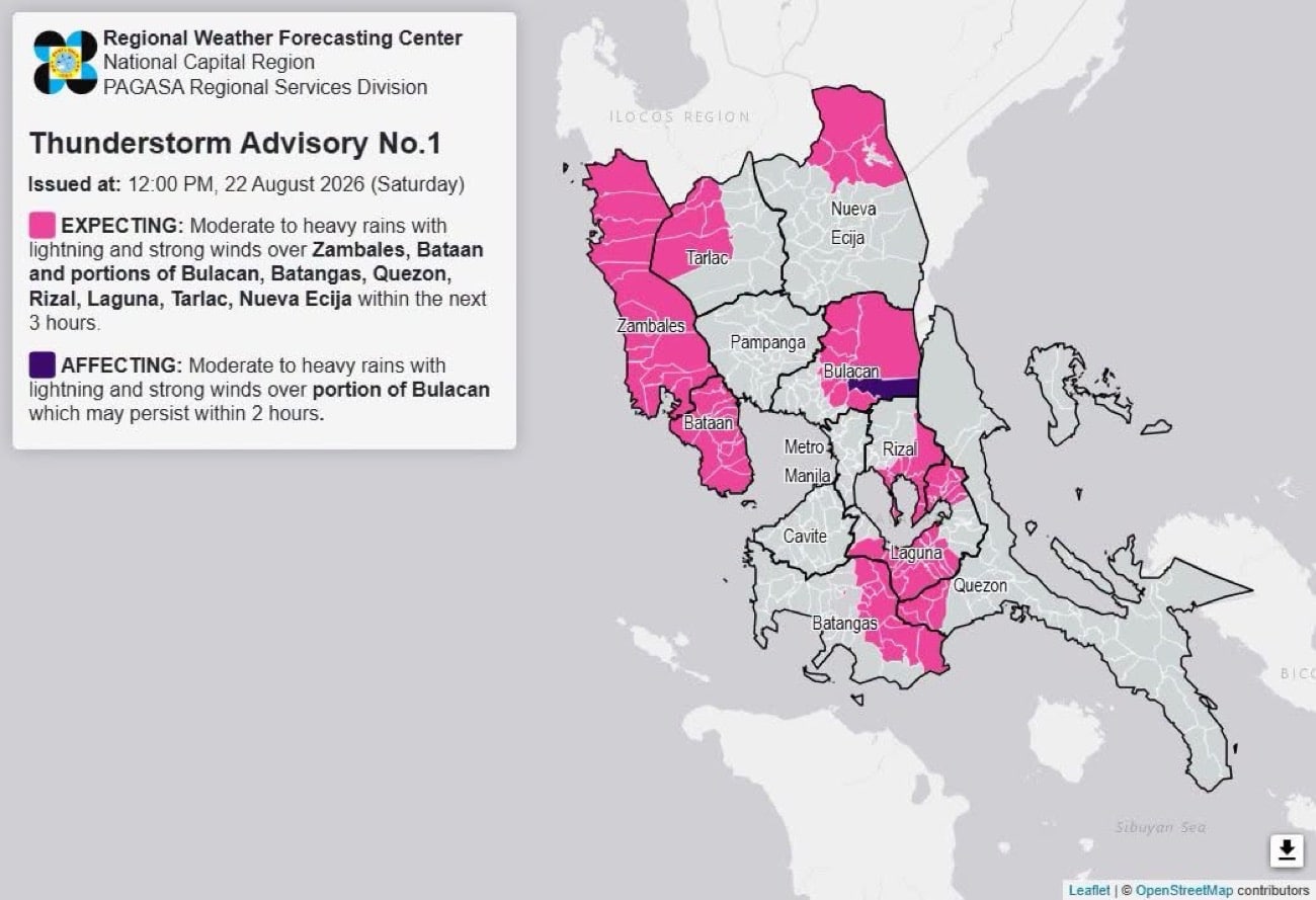 Moderate to heavy rains to affect Luzon areas on Saturday afternoon