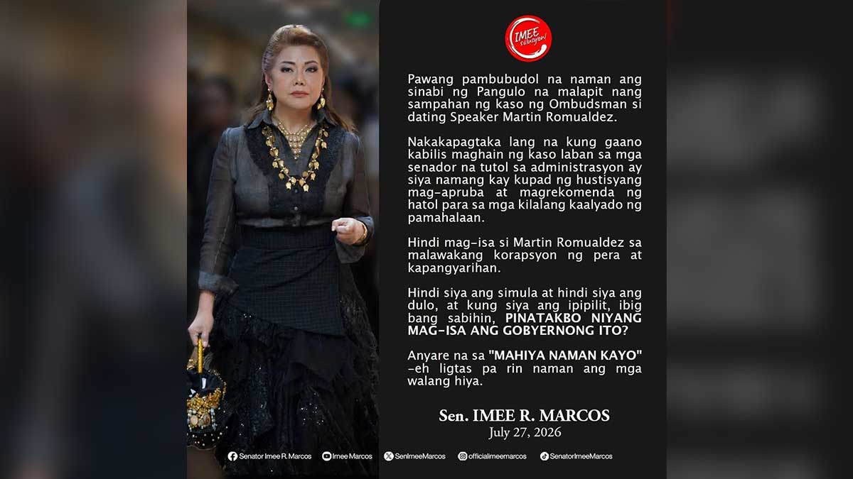 Imee Marcos calls looming cases vs Romualdez another ‘budol’
