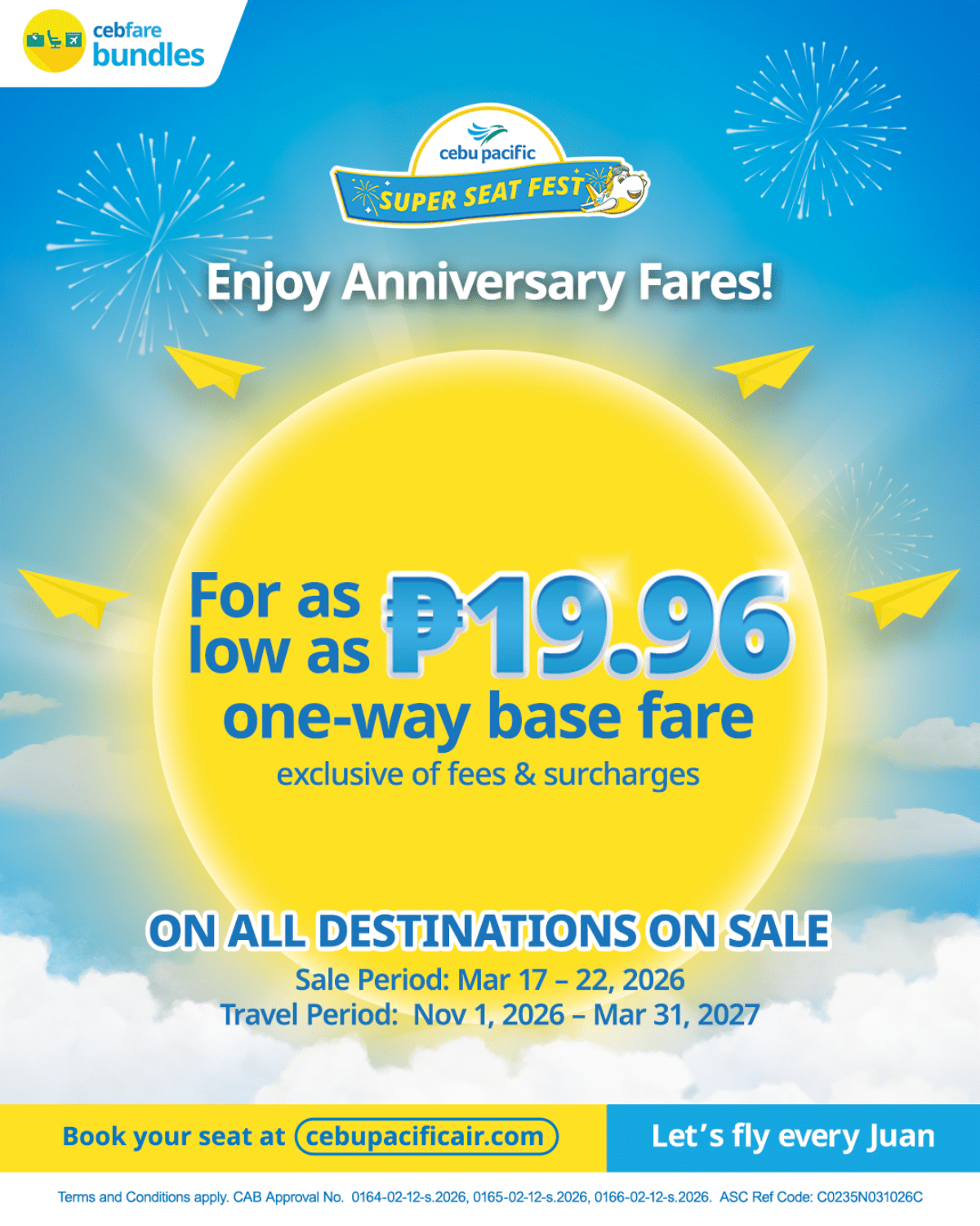 Cebu Pacific rolls out P19.96 seat sale