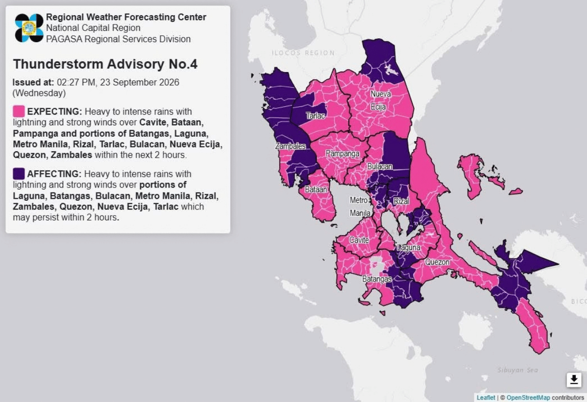 Heavy rains to prevail over Luzon areas Wednesday afternoon
