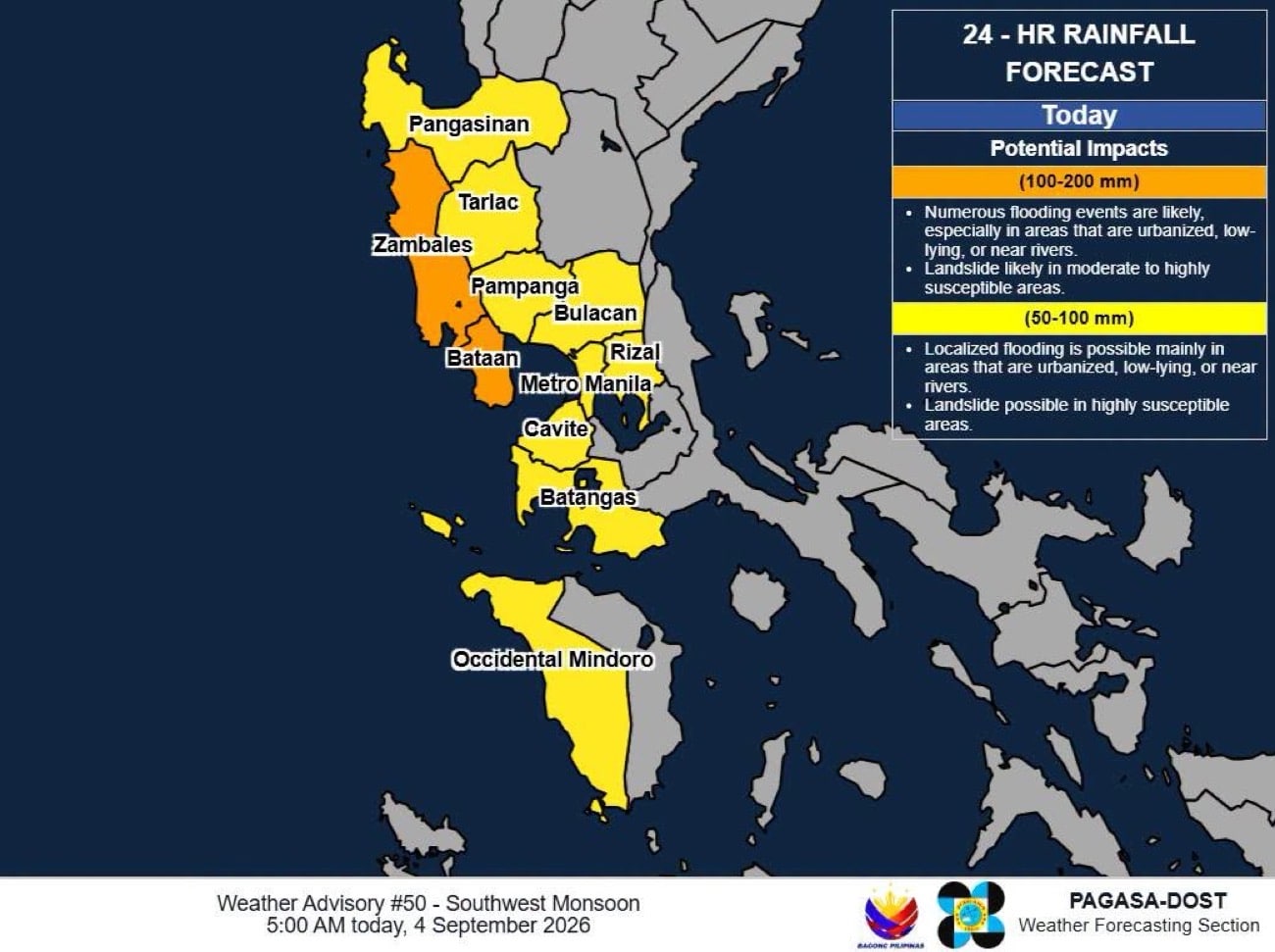 Heavy rains expected in parts of Luzon until Sunday, Sept. 6 – Pagasa