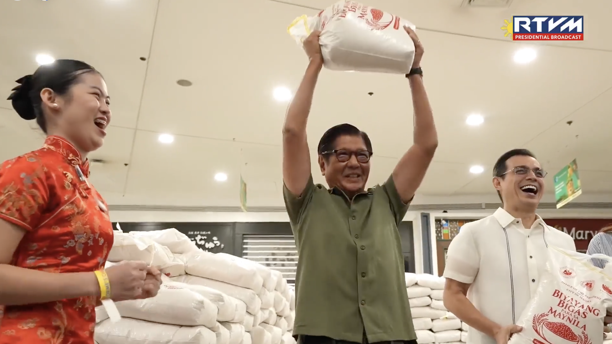 Marcos dismisses health rumors anew, lifts sack of rice at Manila event
