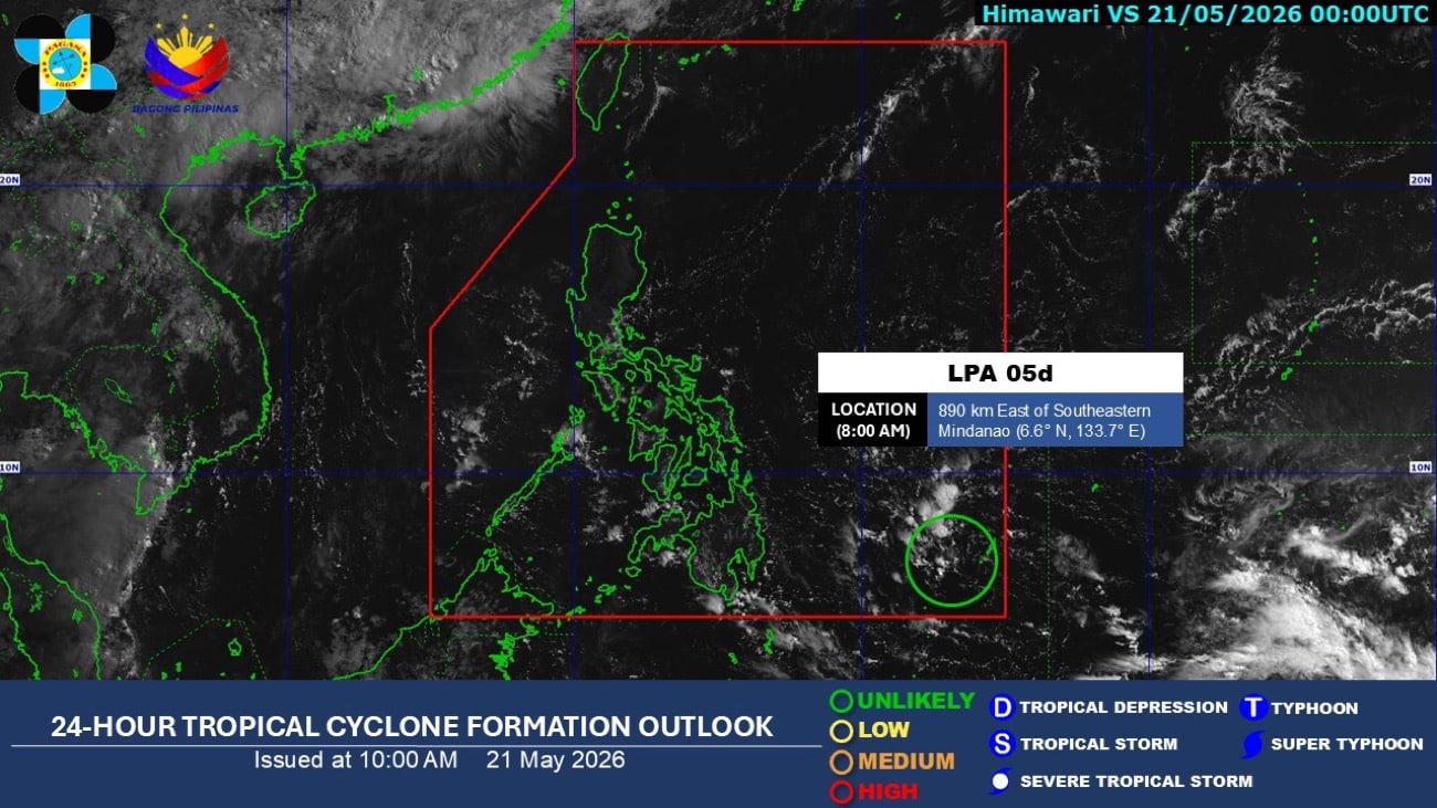 Pagasa: LPA seen in PAR but unlikely to become cyclone in next 24 hours