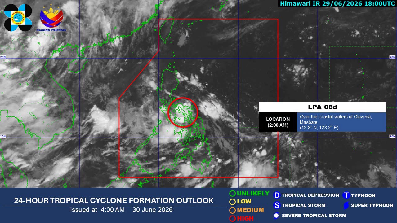 LPA off Masbate likely to become tropical cyclone in next 24 hours