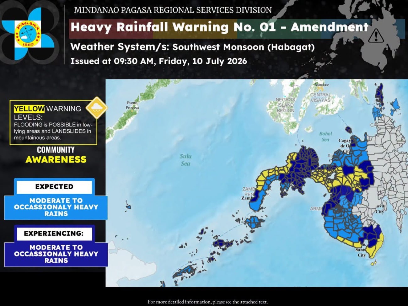 Pagasa issues yellow alert over parts of Mindanao due to habagat