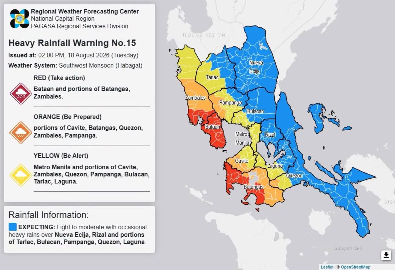 Heavy rainfall warnings still up in Luzon areas on Tuesday afternoon
