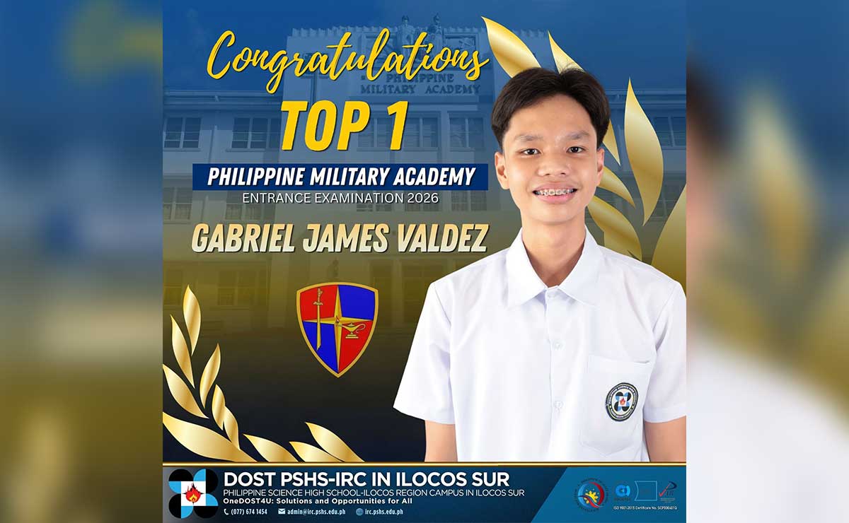 Pisay Ilocos scholar shares top spot in 2026 PMA entrance exam