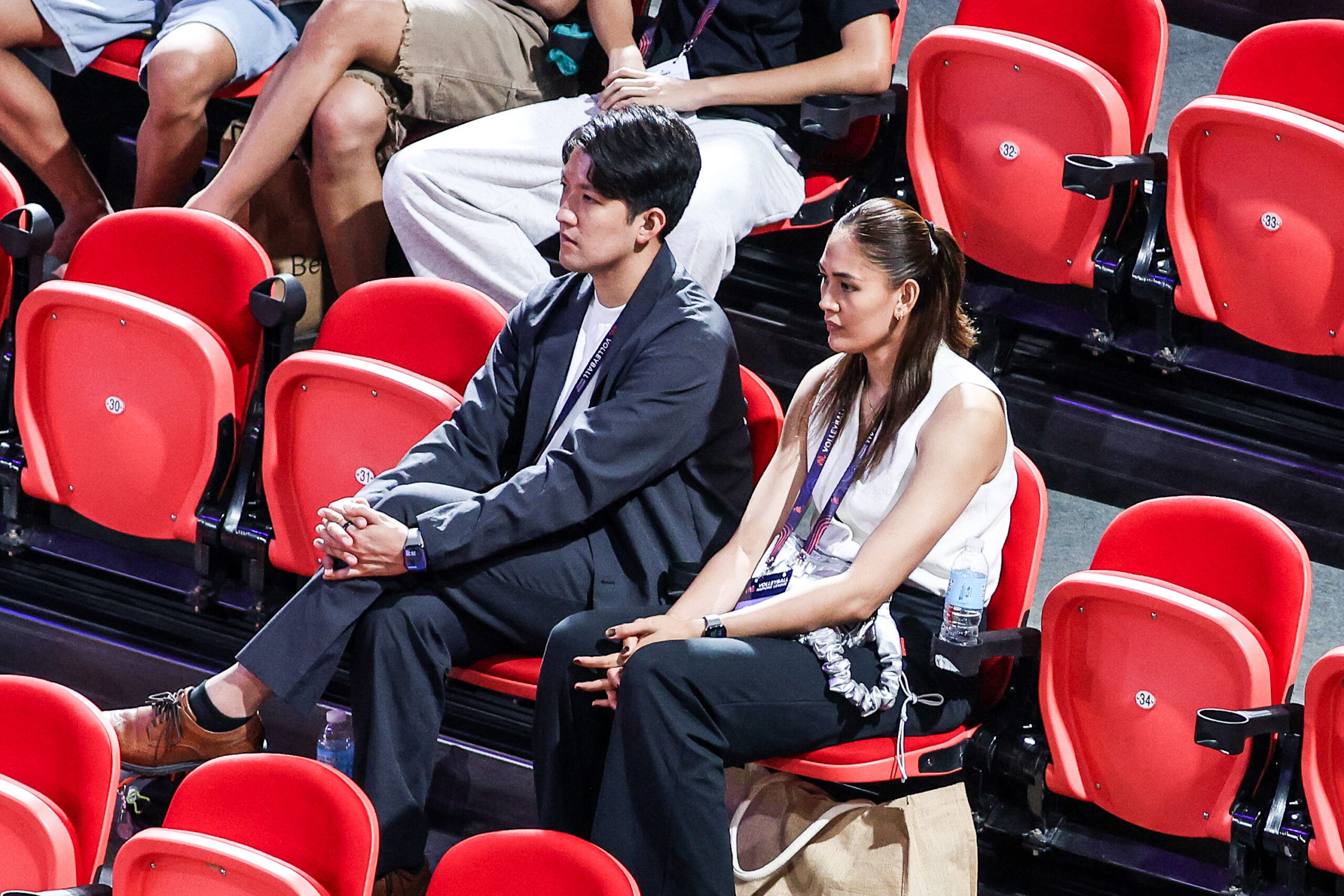 Jaja Santiago with her husband Taka Minowa watching a game in the VNL Women's Week 2 at PhilSports Arena in Pasig