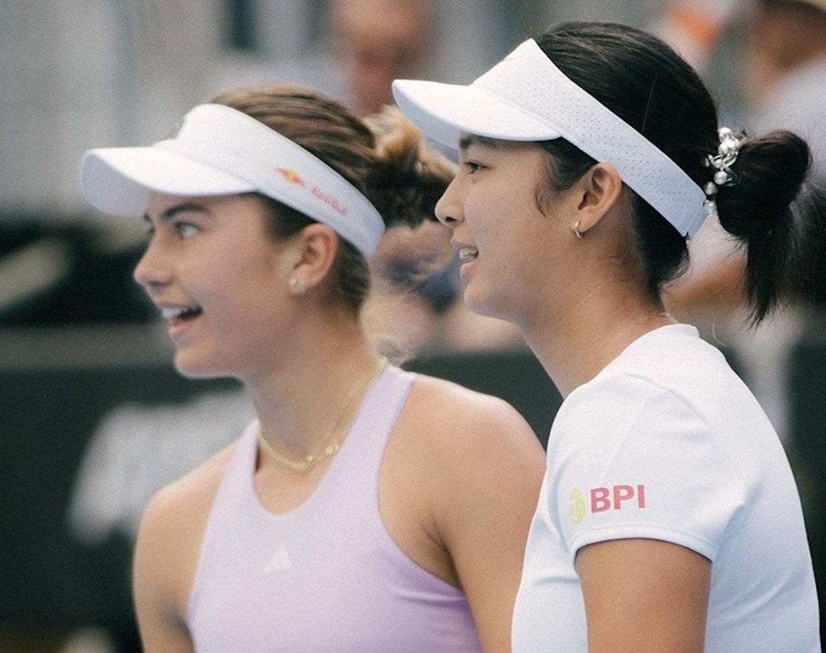 Alexandra Eala and doubles partner Iva Jovic in action during the ASB Classic in Auckland, New Zealand.