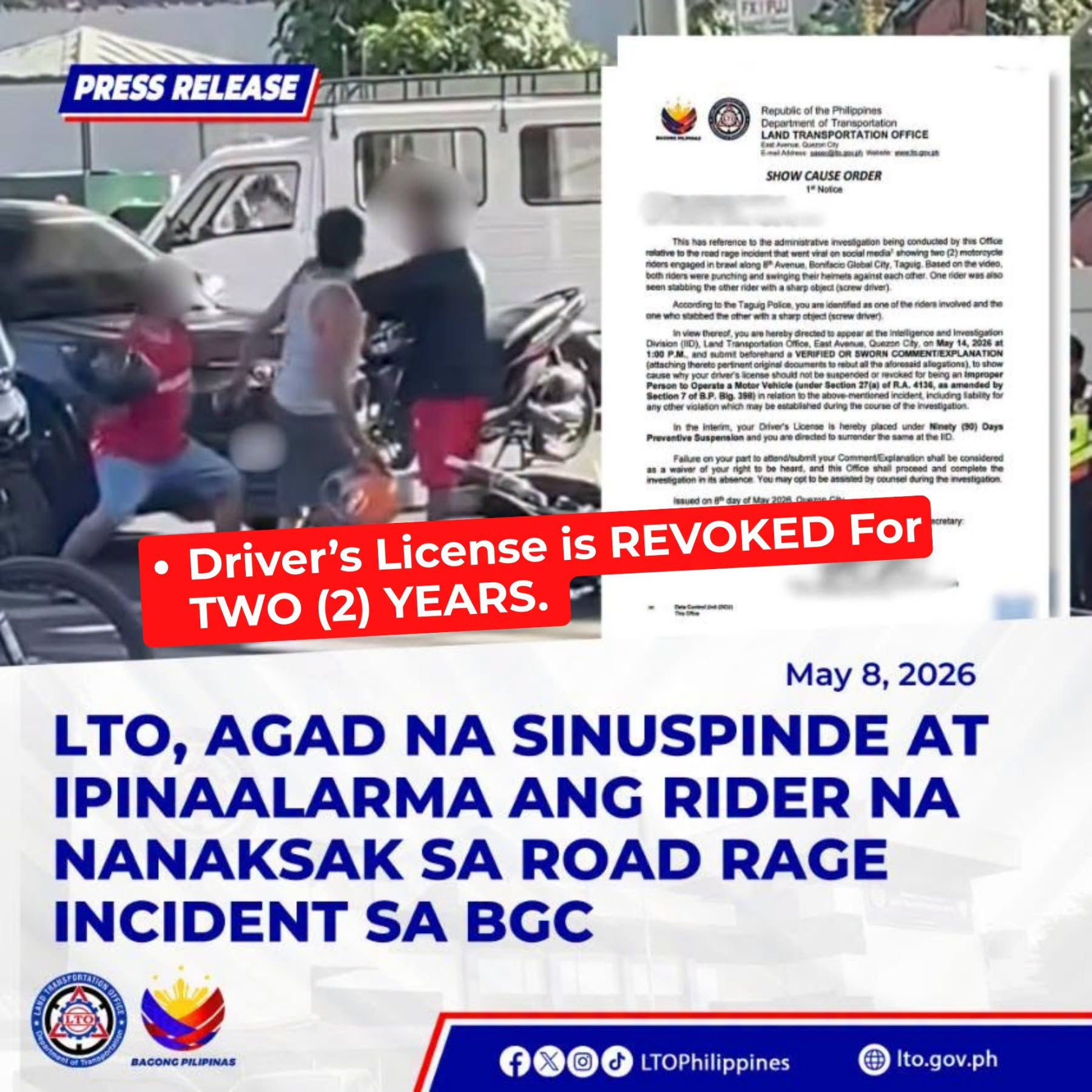 Driver’s license of rider involved in viral road rage in BGC revoked