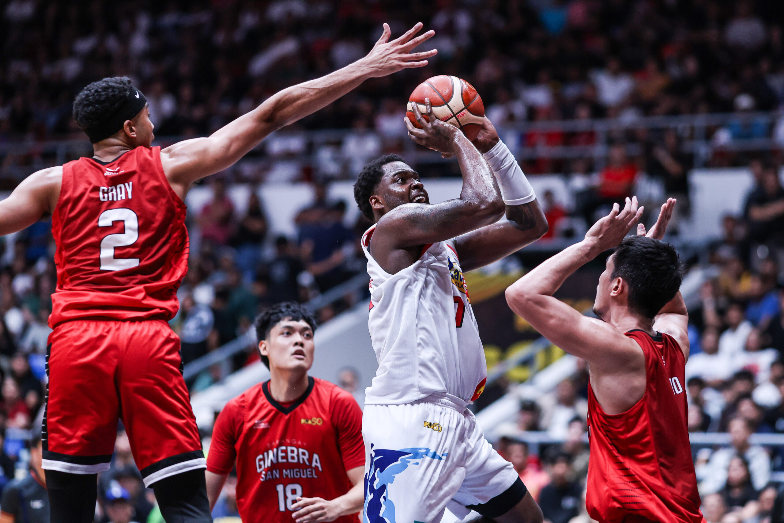 Rain or Shine Elasto Painters' Jaylen Johnson during a game vs Barangay Ginebra Gin Kings in the 2026 PBA Commissioner's Cup semifinals