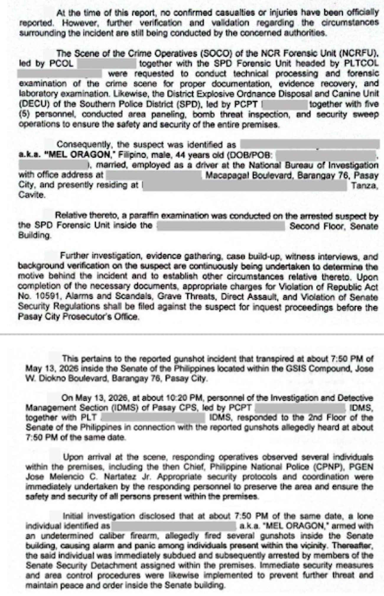 Police report identifies Senate gunfire suspect as NBI driver