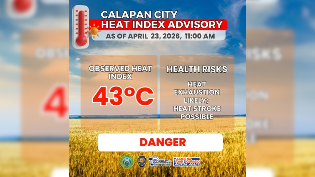 Calapan City hits dangerous 43°C heat index; residents warned anew