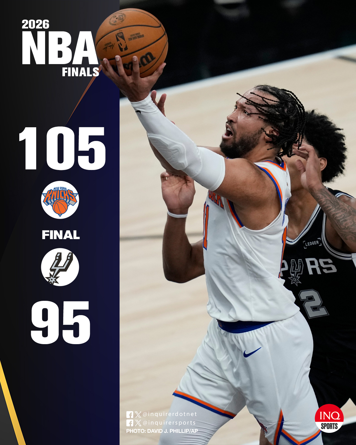 San Antonio Spurs vs New York Knicks, Game 1 of the 2026 NBA Finals Karl-Anthony Towns Victor Wembanyama 105-95