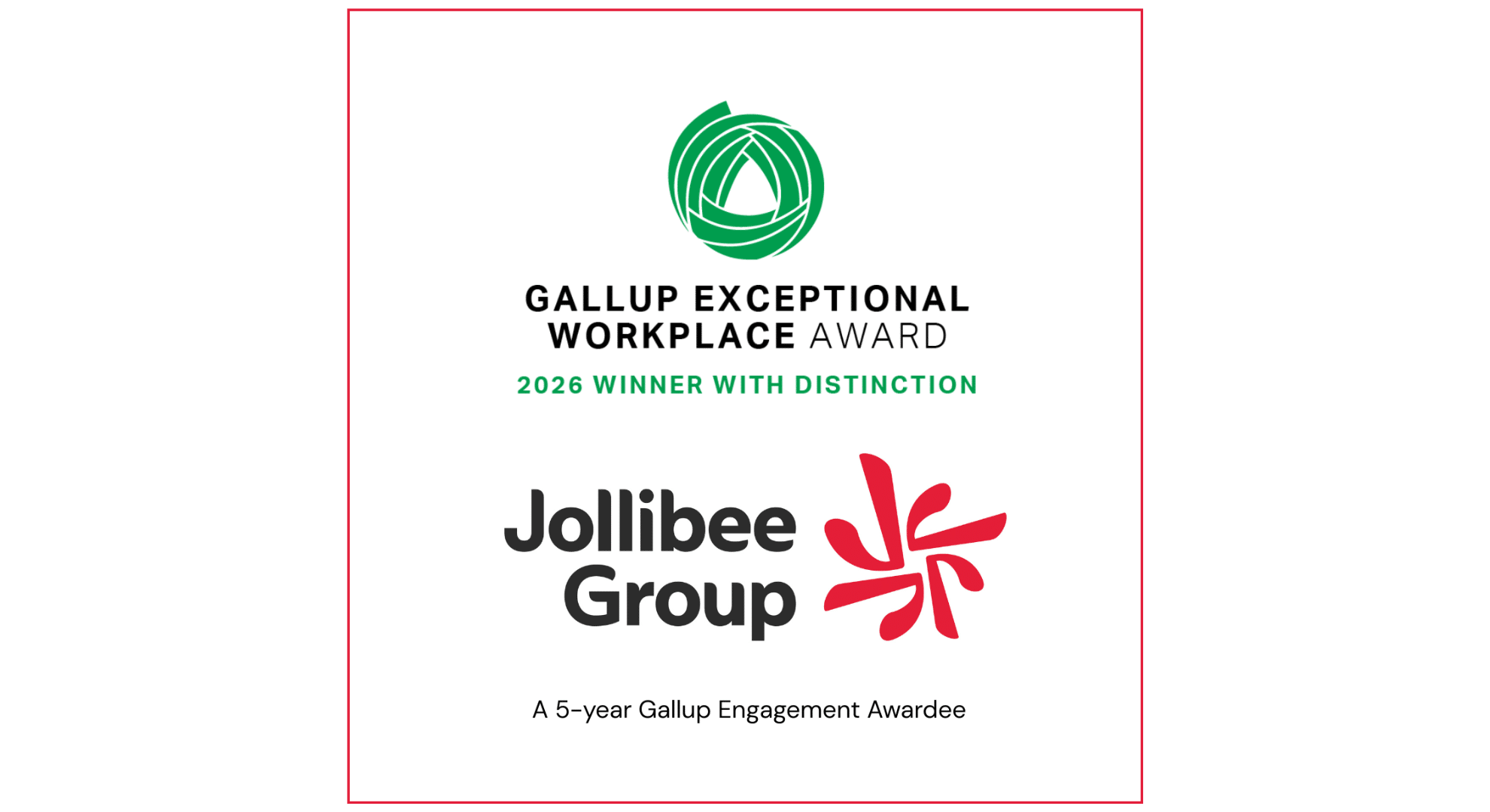 Jollibee Group earns Gallup’s Highest Workplace Honor, wins Engagement Award for fifth year
