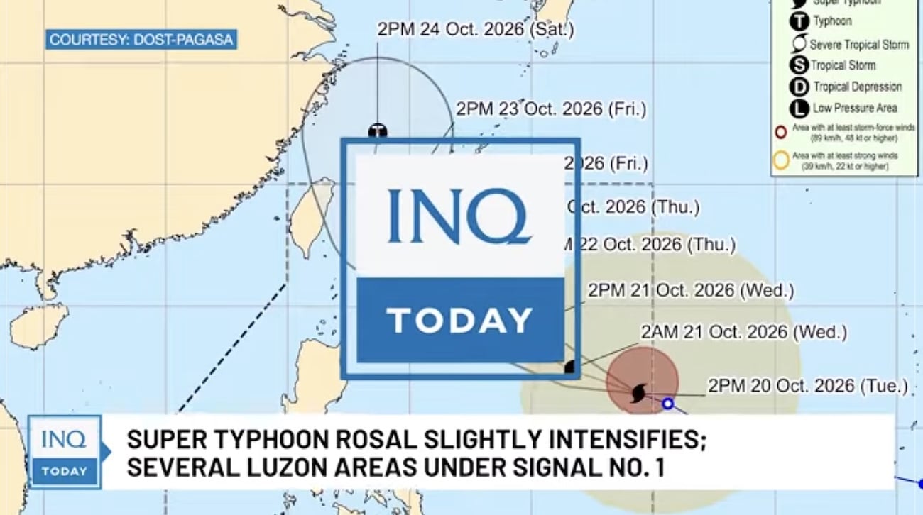 INQToday: Signal No. 1 up in 6 Luzon areas due to Super Typhoon Rosal