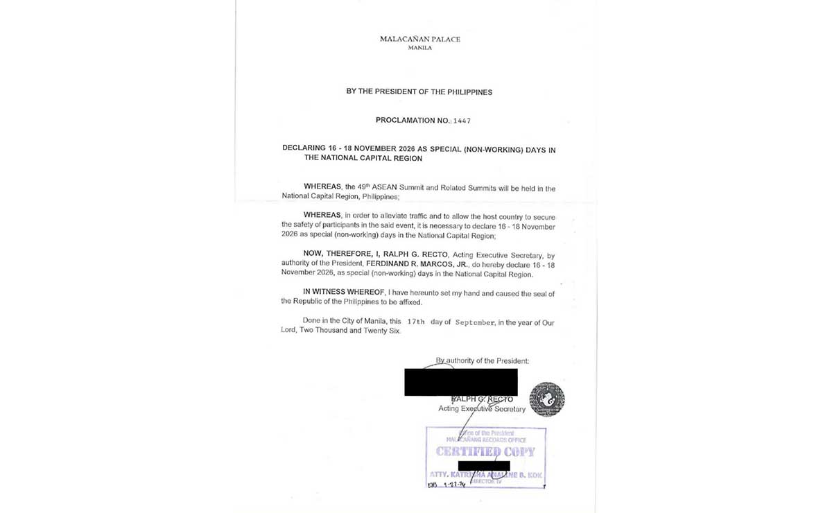 Marcos declares Nov. 16-18 non-working days in NCR for Asean Summit