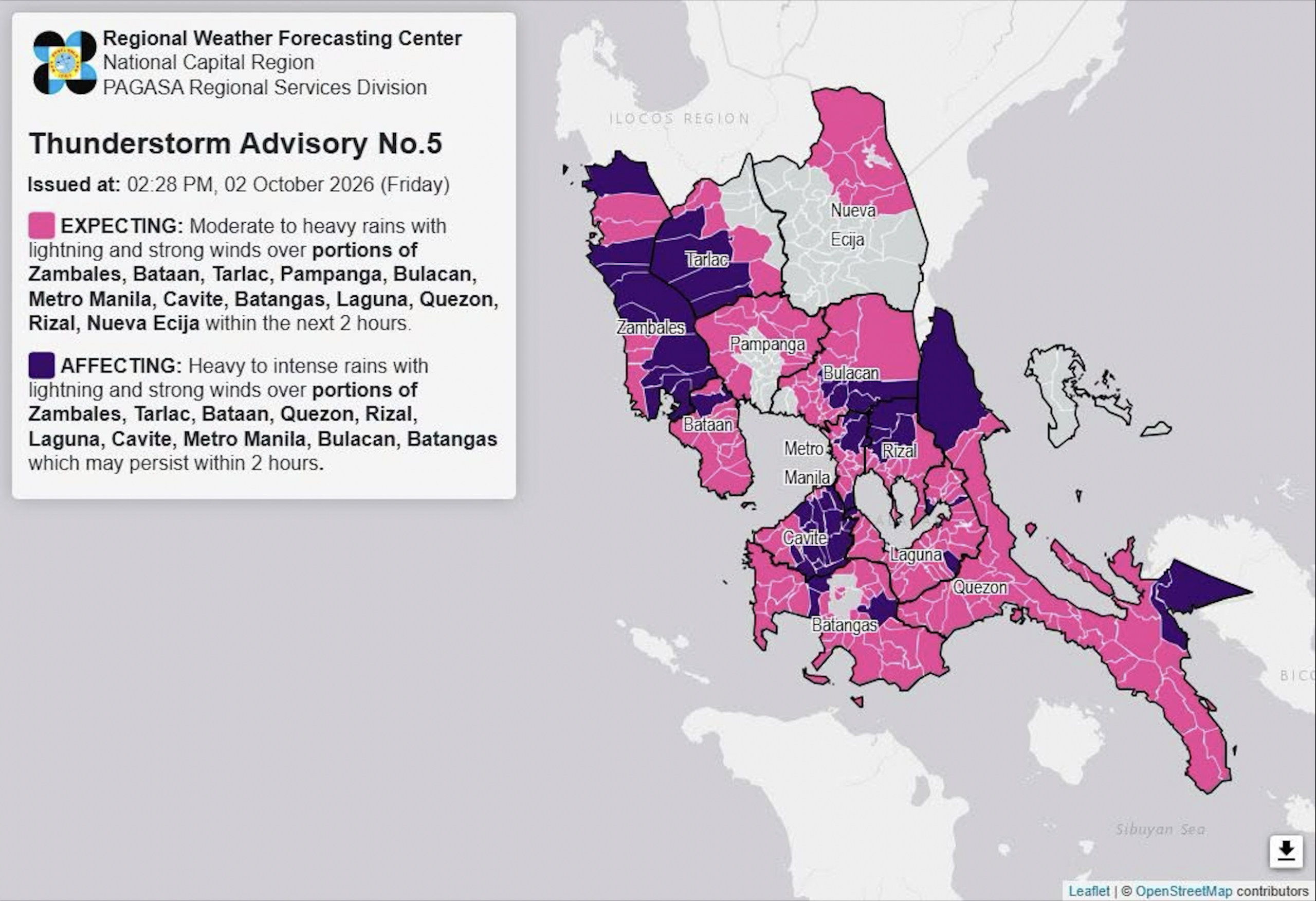 Heavy to intense rain seen in parts of Metro Manila, nearby provinces