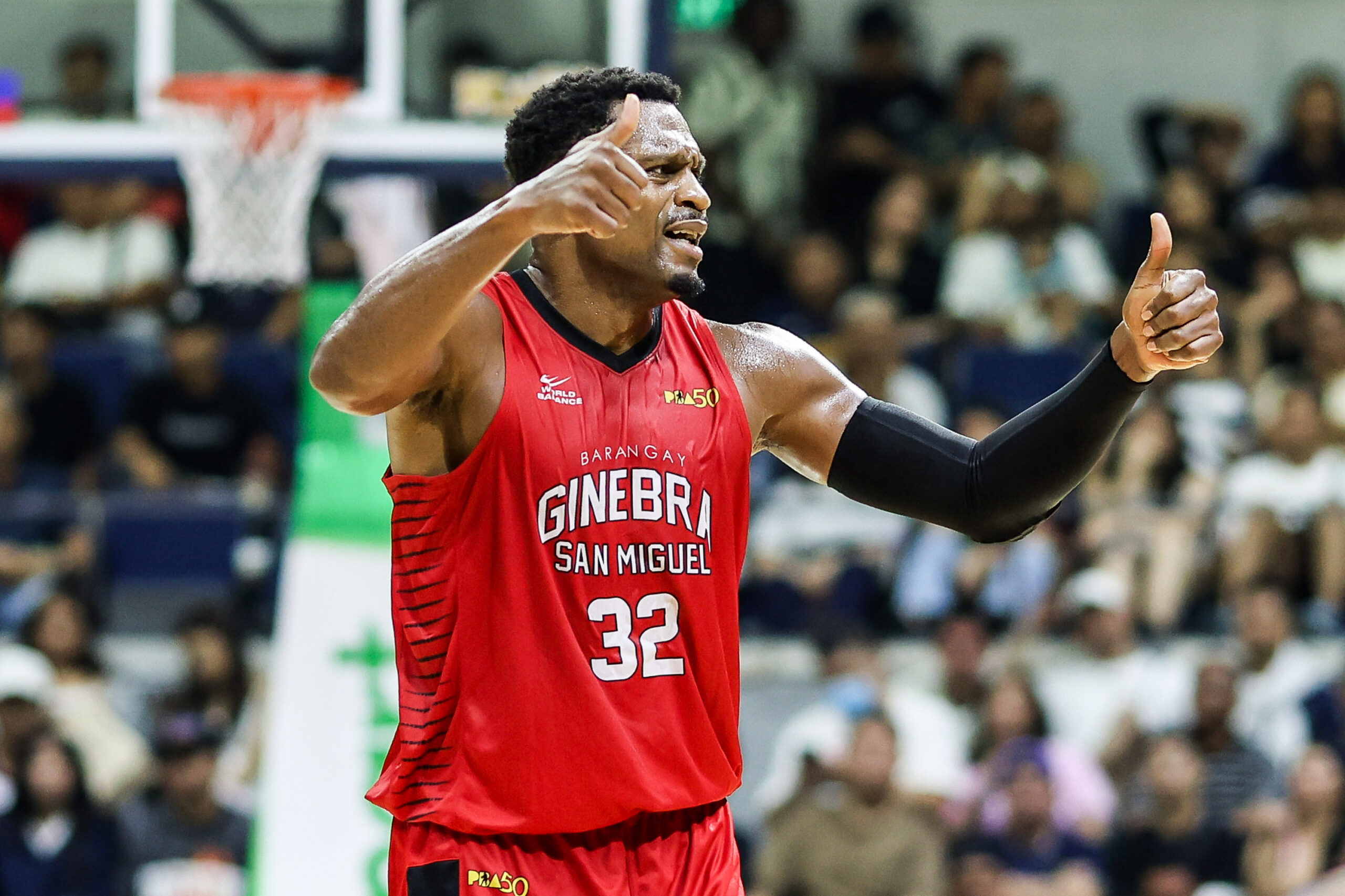 Barangay Ginebra Gin Kings' Justin Brownlee during a game in the 2026 PBA Commissioner's Cup