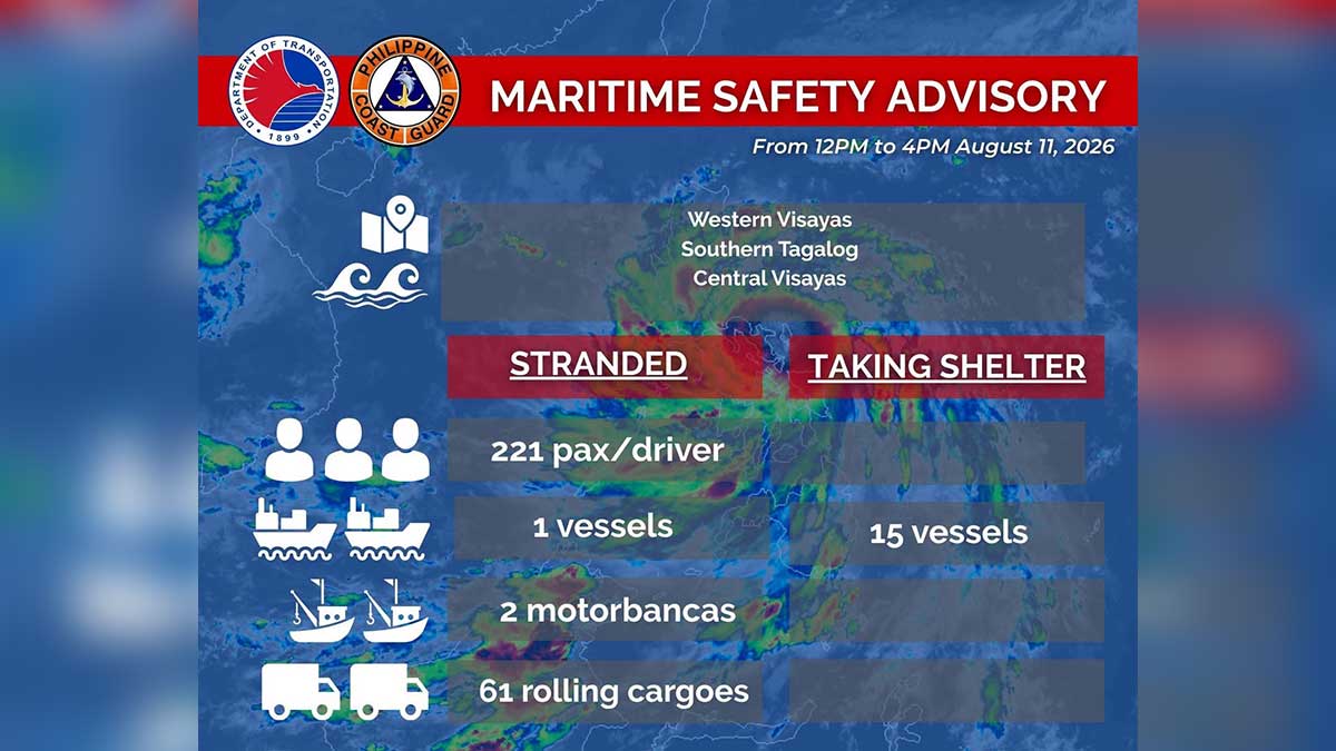 Habagat strands 221 passengers, 61 vehicles in Visayas, S. Tagalog ports