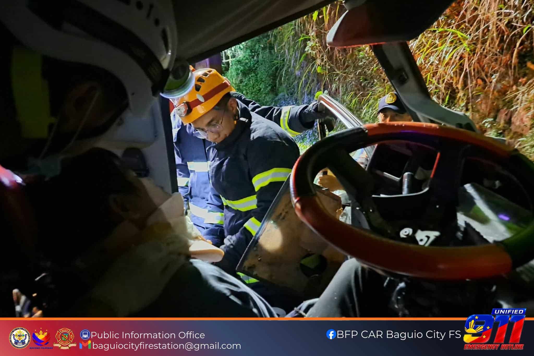 Baguio firefighters rescue trapped driver after car crash
