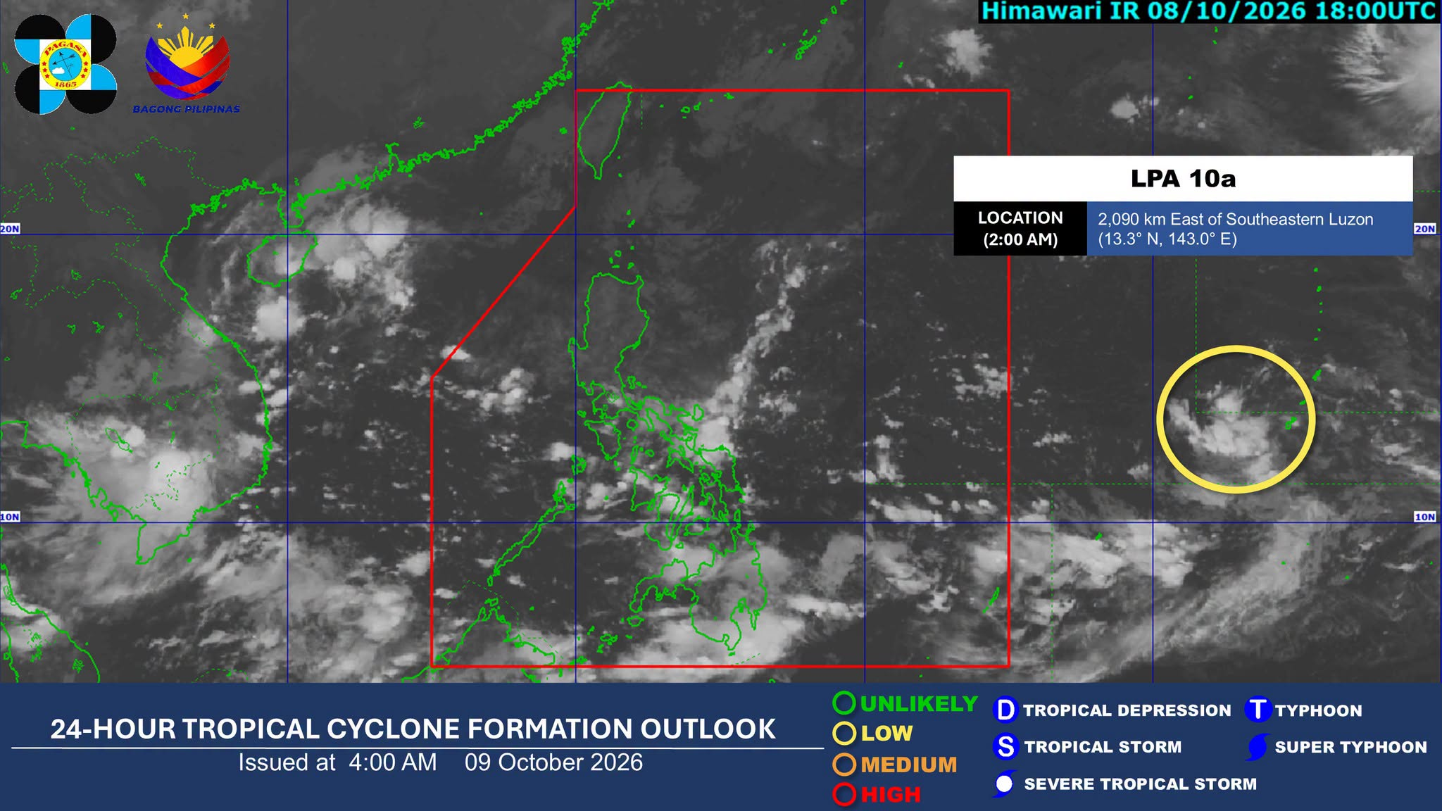 LPA forms outside PAR, unlikely to develop into cyclone — Pagasa