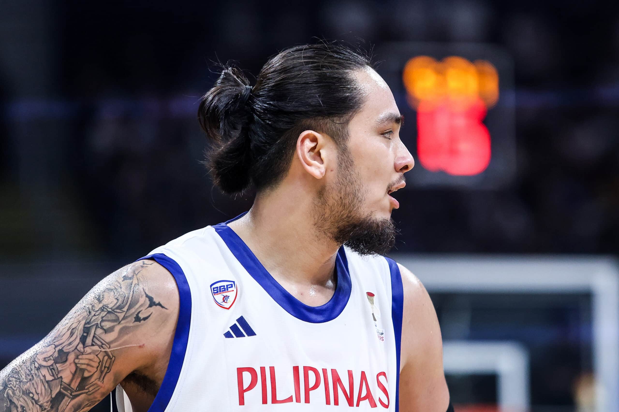 Kai Sotto looks on during Gilas Pilipinas' game vs Iran in the fourth window of the Fiba World Cup Asian Qualifiers at Mall of Asia Arena.