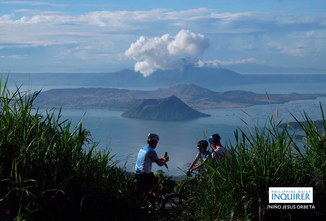 Taal Volcano emits steam laden plumes 1,100 meters high Sunday