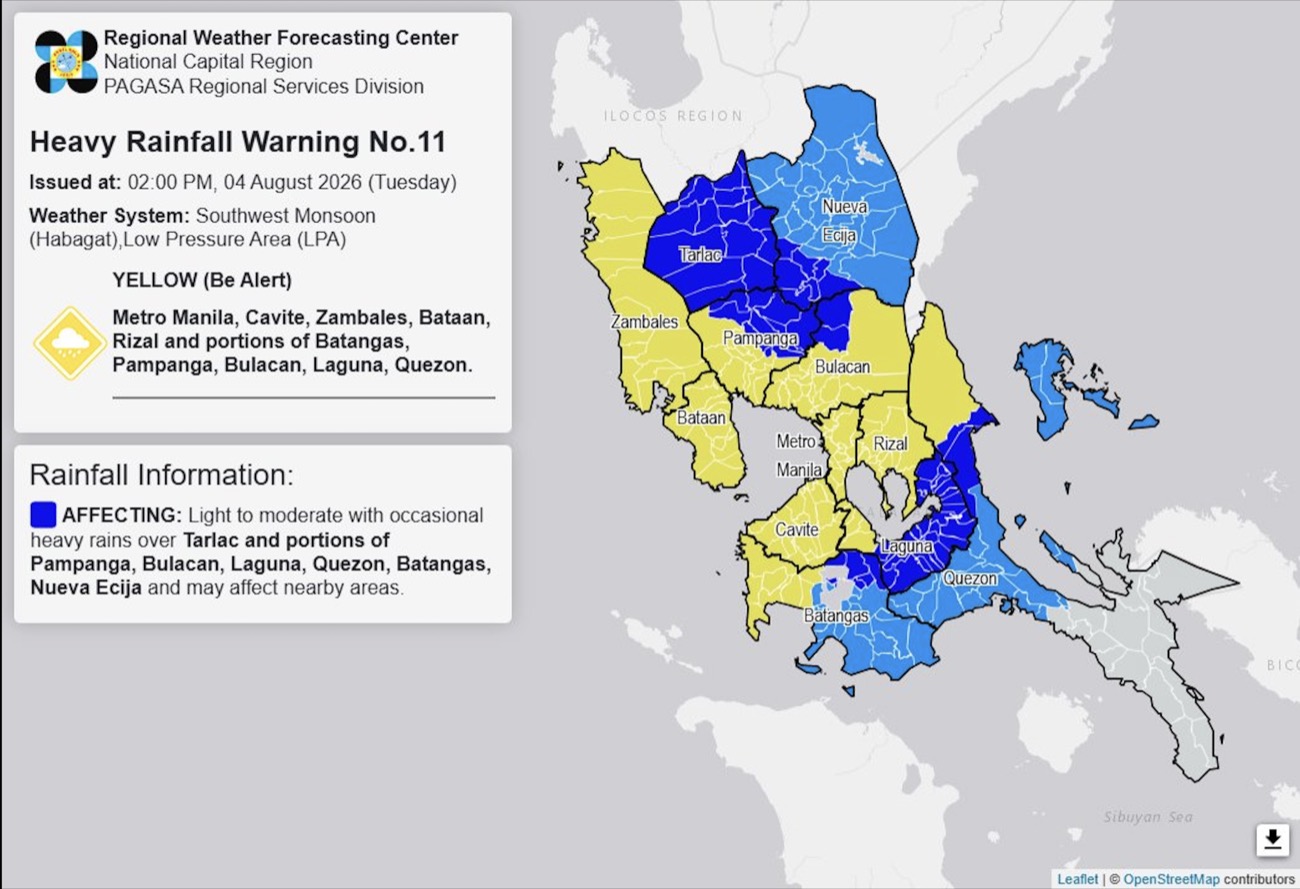Yellow rain warning up over Metro Manila, parts of Luzon – Pagasa