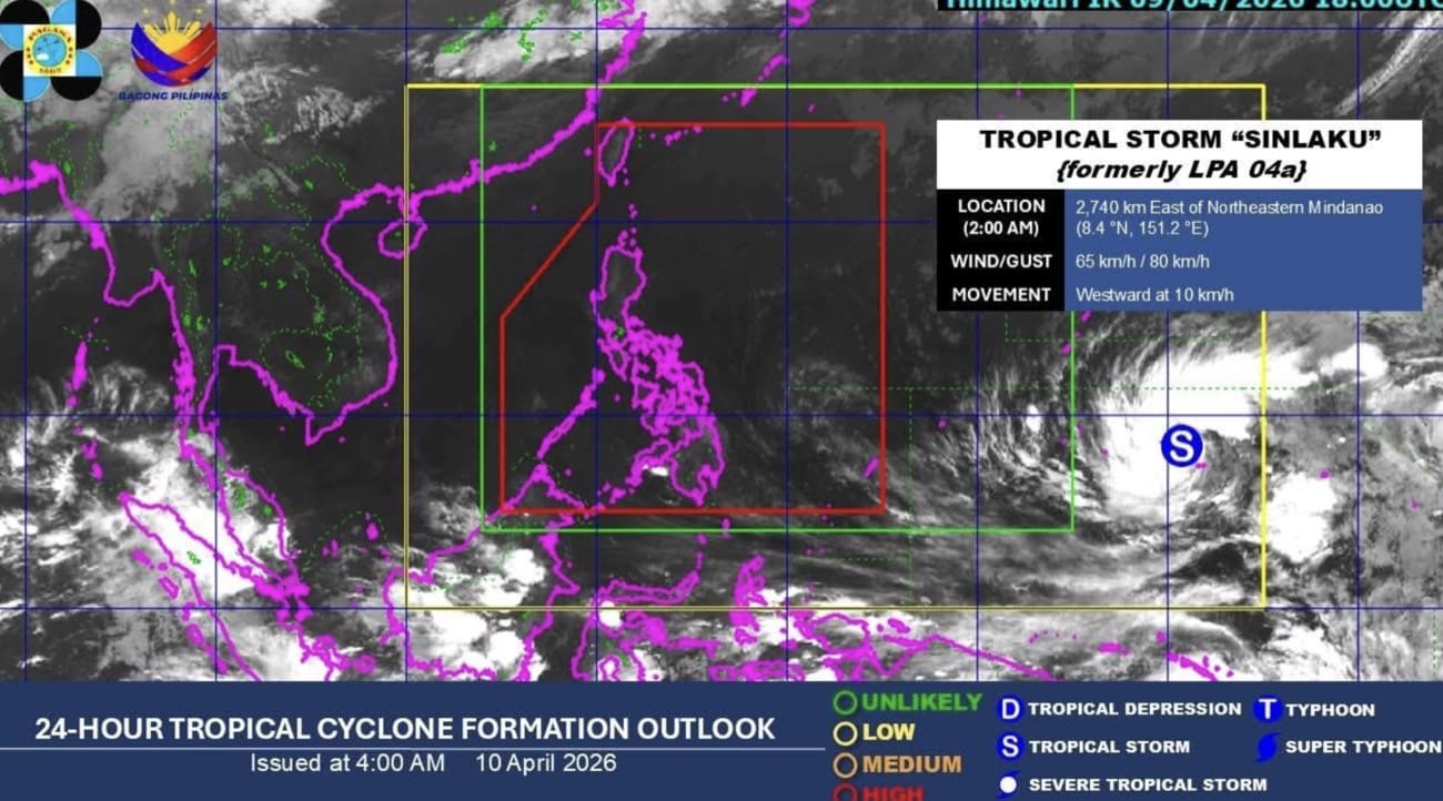 TS Sinlaku intensifies outside PAR as hot, humid weather persists Friday